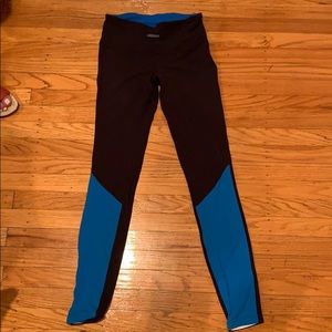 Reversible blue and black fleece leggings